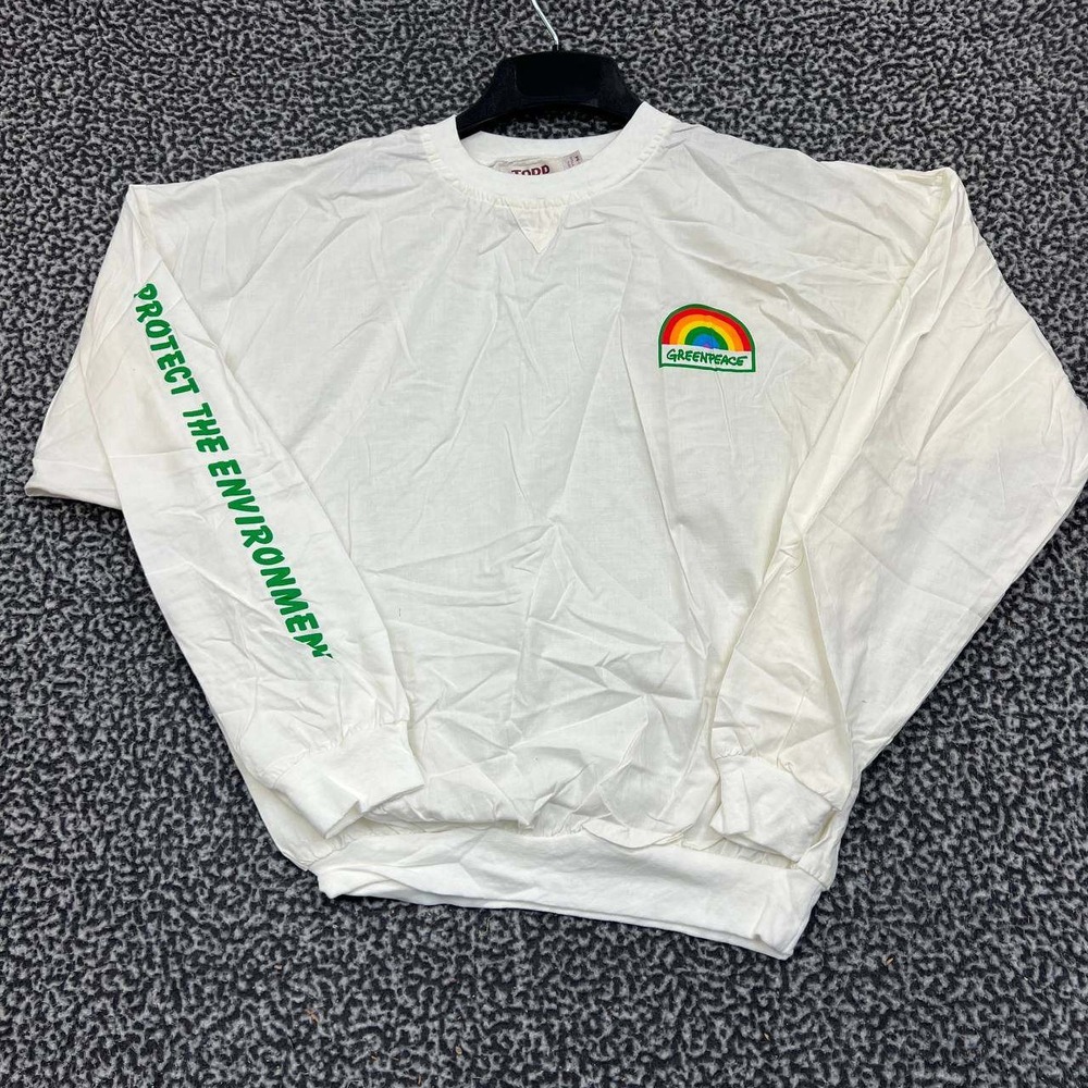 Vintage Greenpeace Rainbow Shirt Men S-M White Todd Long Sleeve Deadstock New